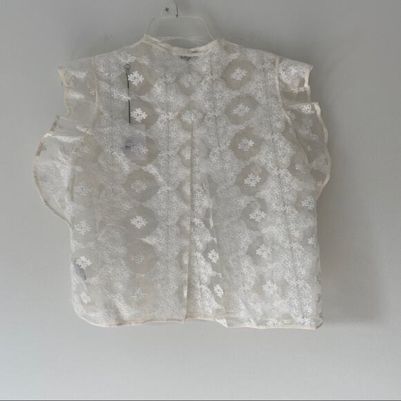 Sandro Paris Victoria White Sheer Lace Ruffle Top - Picture 8 of 12